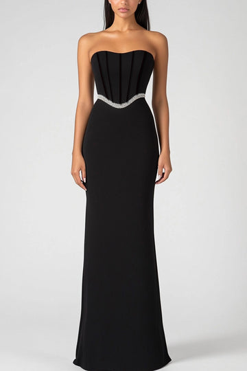 Robe formelle noire sans bretelles corset fourreau à paillettes